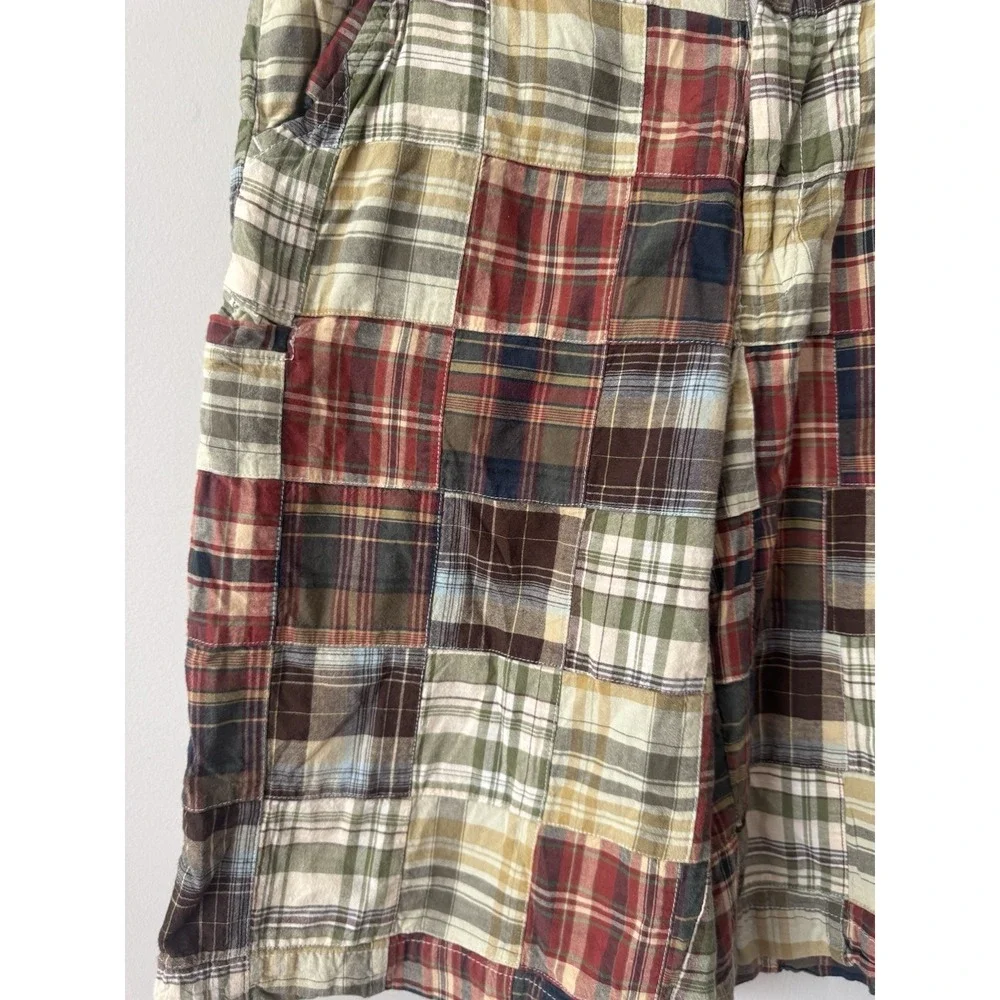 Y2K Boys Baggy Plaid Cotton Shorts Brown Green Size 16 Husky 32